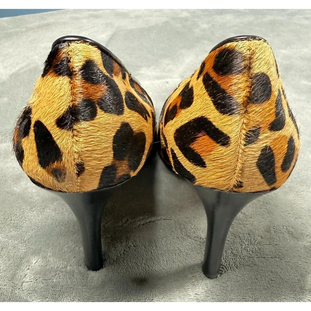 Nine West Heels Womens 10M Leopard Print Calf Hair Pointed Toe Pumps Buckle